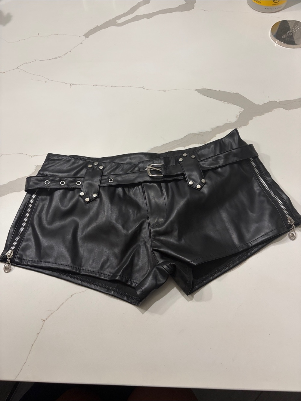 Faux Leather Black Women’s Belted Shorts